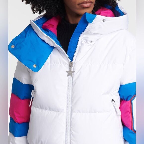 Goldbergh Puck Down Ski Jacket NWOT White Pink Blue Village Puffer Coat US 4 - Picture 2 of 11